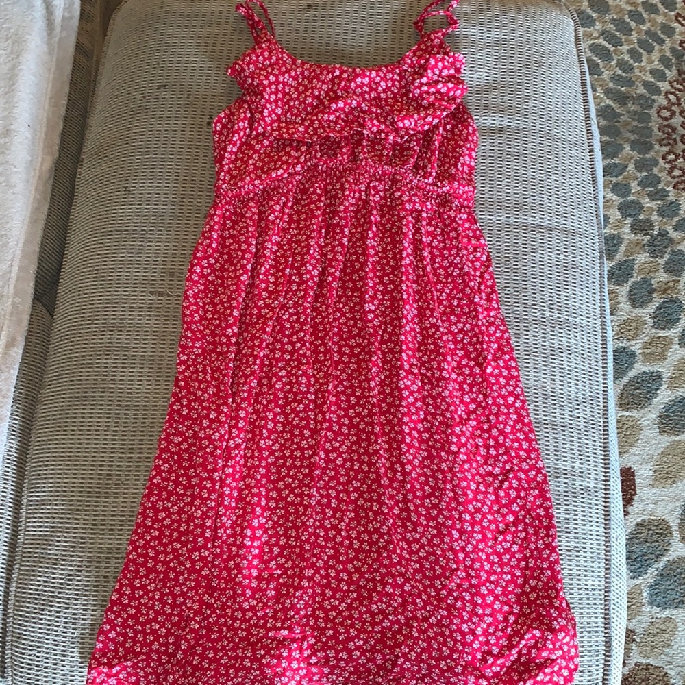 spaghetti strap floral dress with ruffle top